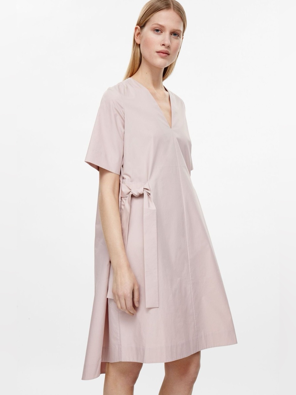COS Blush Pink Tie-Waist A-Line Dress – Size EU 38 / Small Oversized Minimalist